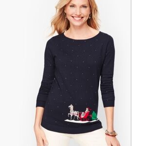 3/$25 Talbots Size MP Sleigh Ride Navy Sweater